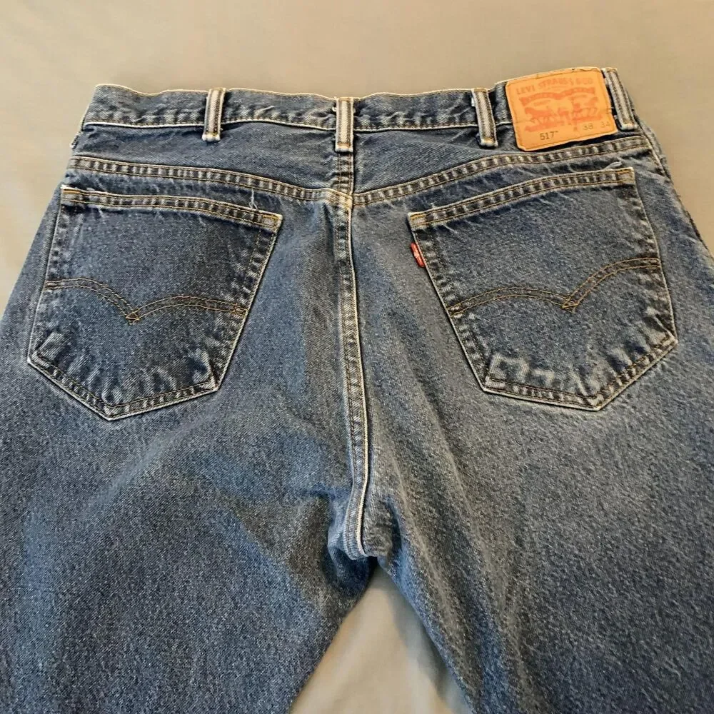 Levis 517 Jeans Mens 38x31 Blue Medium Wash Bootcut High Rise Denim Pants Casual